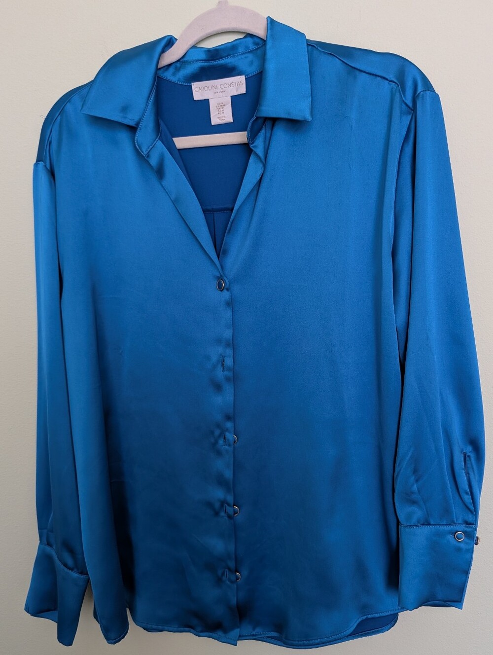 Caroline Constas Cobalt Blue Satin Button Down Blouse Size M Never Worn